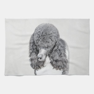 Standard Poodle Black Parti Painting - Dog Art Kitchen Towel