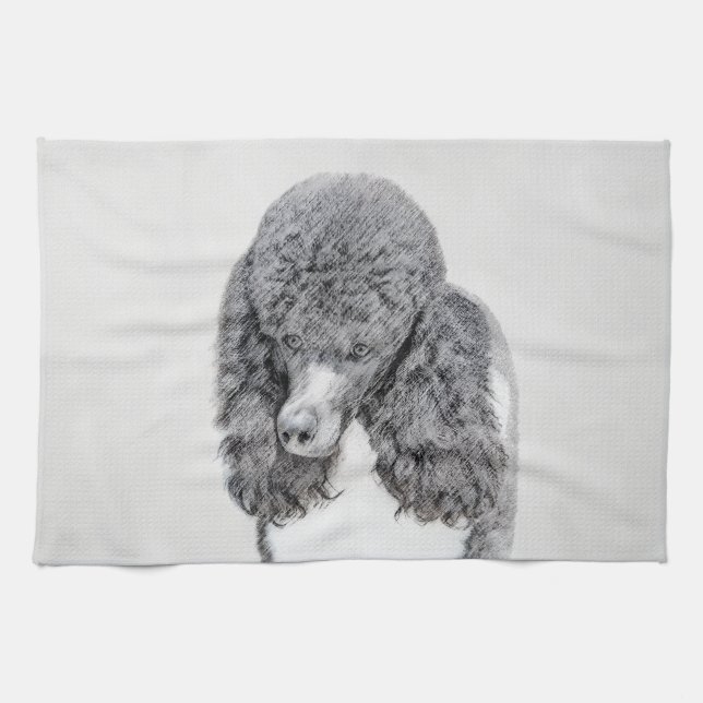 Standard Poodle Black Parti Painting - Dog Art Kitchen Towel (Horizontal)
