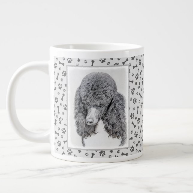 Standard Poodle Black Parti Painting - Dog Art Large Coffee Mug (Left)