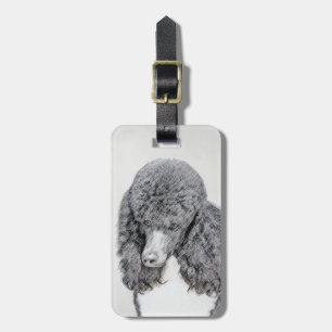 Standard Poodle Black Parti Painting - Dog Art Luggage Tag