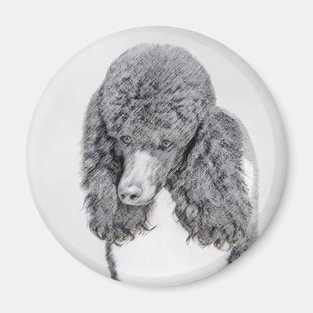 Standard Poodle Black Parti Painting - Dog Art Magnet (Front)