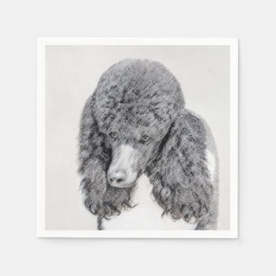Standard Poodle Black Parti Painting - Dog Art Napkin
