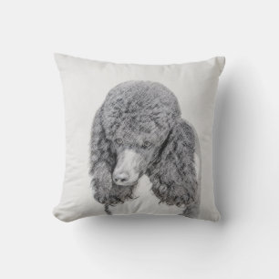Standard Poodle Black Parti Painting - Dog Art Outdoor Pillow