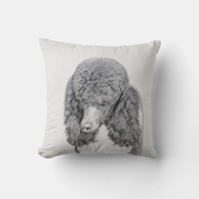 Standard Poodle Black Parti Painting - Dog Art Outdoor Pillow (Front)