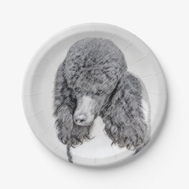 Standard Poodle Black Parti Painting - Dog Art Paper Plate (Front)