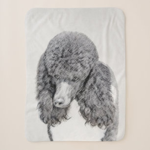 Standard Poodle Black Parti Painting - Dog Art Sherpa Blanket
