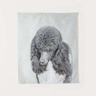 Standard Poodle Black Parti Painting - Dog Art Tapestry