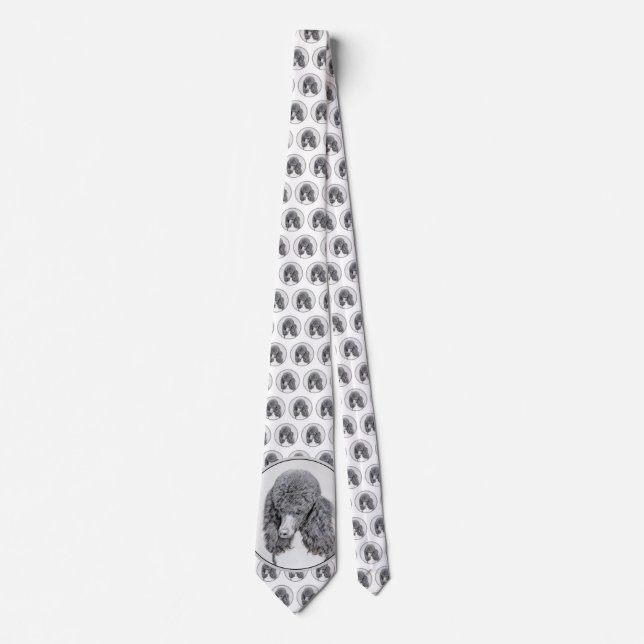Standard Poodle Black Parti Painting - Dog Art Tie (Front)
