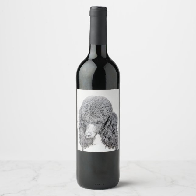 Standard Poodle Black Parti Painting - Dog Art Wine Label (Front)