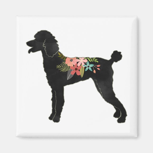 Standard Poodle Dog Breed Boho Floral Silhouette Magnet (Front)