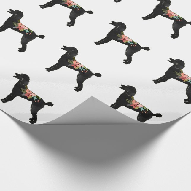 Standard Poodle Dog Breed Boho Floral Silhouette Wrapping Paper (Corner)