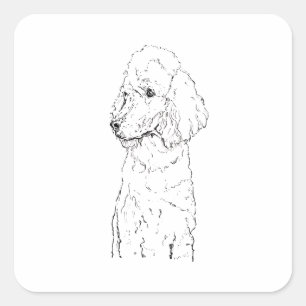 Standard Poodle Dog Illustration - Ink Art Square Sticker
