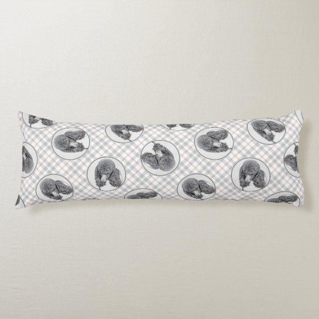 Standard Poodle Painting Parti Black White Dog Art Body Pillow (Front)