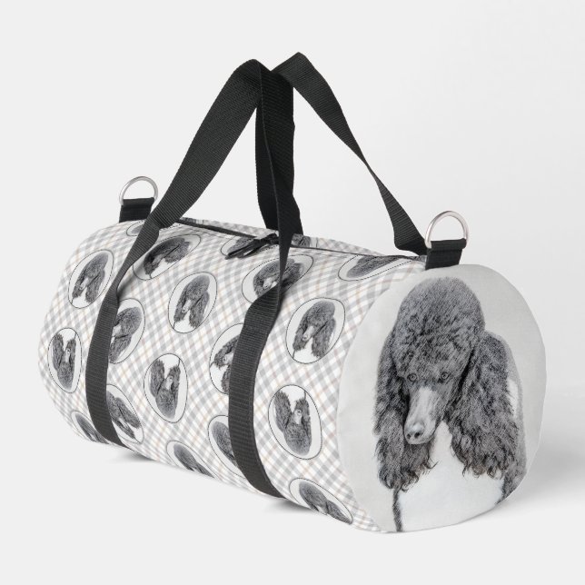Standard Poodle Painting Parti Black White Dog Art Duffle Bag (Left Corner)