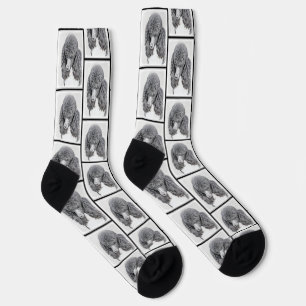 Standard Poodle Painting Parti Black White Dog Art Socks