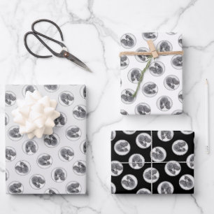 Standard Poodle Painting Parti Black White Dog Art Wrapping Paper Sheet