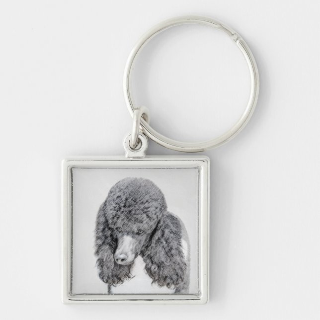 Standard Poodle Parti Painting - Original Dog Art Keychain (Front)