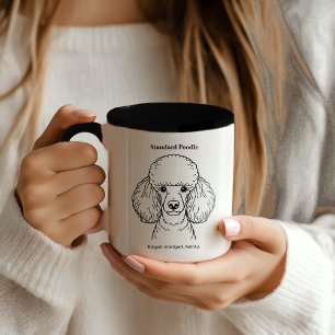 Standard Poodle Portrait Black Line Illustration Mug
