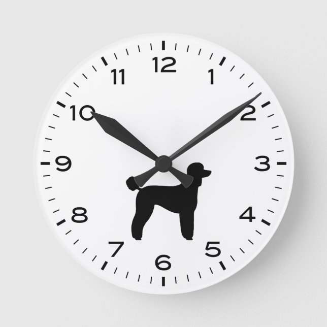 Standard Poodle Silhouette Black and White Round Clock (Front)