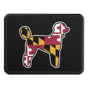 Standard Poodle Silhouette with Maryland Flag Trailer Hitch Cover