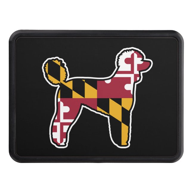 Standard Poodle Silhouette with Maryland Flag Trailer Hitch Cover (Front)
