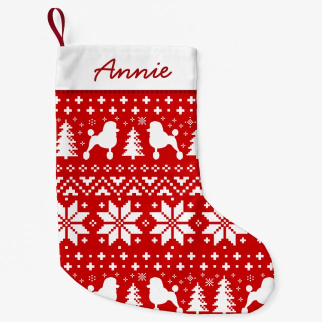 Standard Poodle Silhouettes Cute Holiday Pattern Small Christmas Stocking (Front)