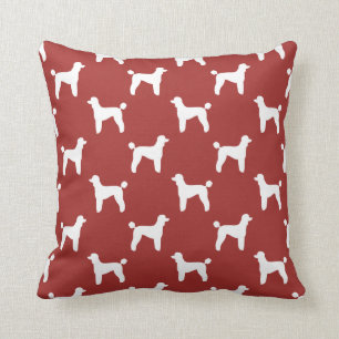 Standard Poodle Silhouettes Pattern Red Throw Pillow