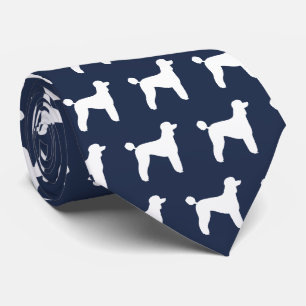 Standard Poodle Silhouettes Pattern White and Blue Tie
