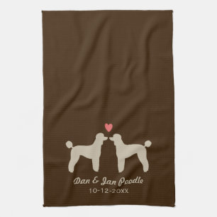 Standard Poodle Silhouettes with Heart and Text Kitchen Towel
