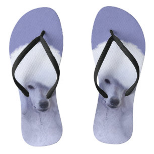 Standard Poodle White Painting - Original Dog Art Flip Flops