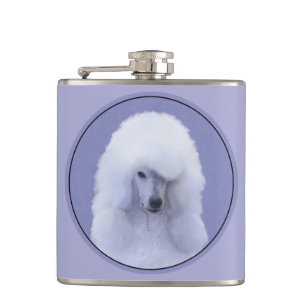 Standard Poodle White Painting - Original Dog Art Hip Flask