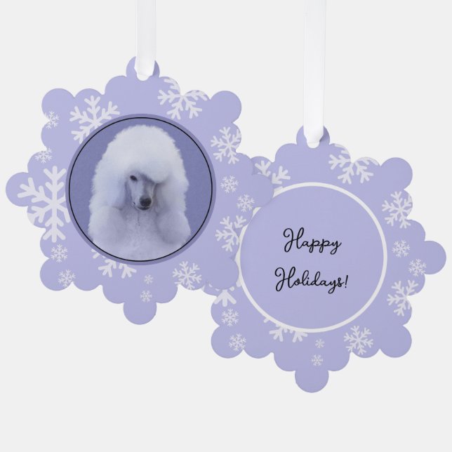 Standard Poodle White Painting - Original Dog Art Ornament Card (Front/Back)