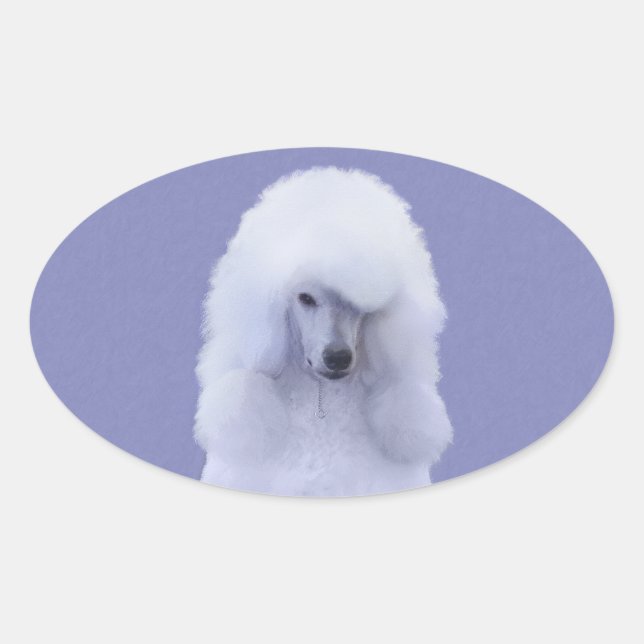 Standard Poodle White Painting - Original Dog Art Oval Sticker (Front)