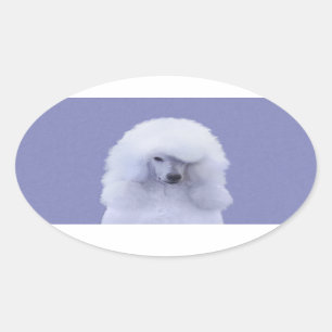 Standard Poodle White Painting - Original Dog Art Oval Sticker