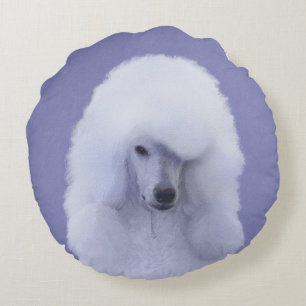 Standard Poodle White Painting - Original Dog Art Round Pillow