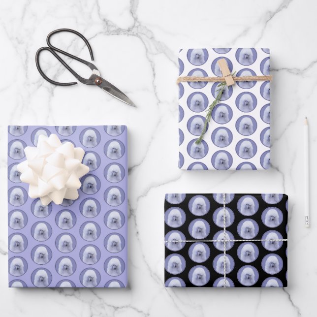 Standard Poodle White Painting - Original Dog Art Wrapping Paper Sheet (Front)