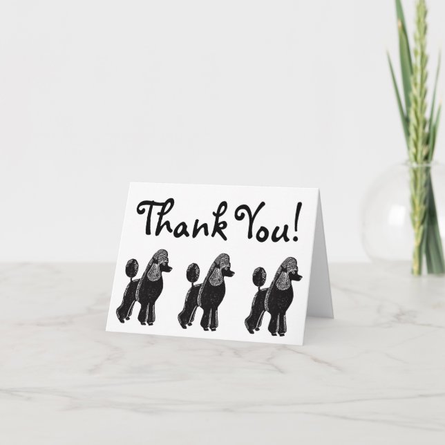 Standard Poodles Black White Thank You Note Card (Front)