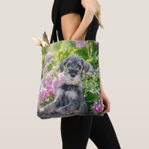 Standard Schnauzer Puppy in a Flowering Garden Tote Bag
