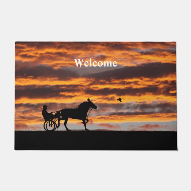 Standardbred Trotting Racehorse Door Mat (Front)