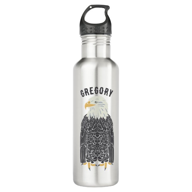 Standing Bald Eagle Illustration Personalized 710 Ml Water Bottle (Front)
