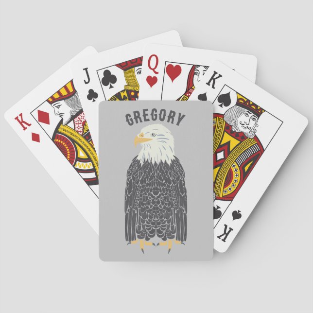 Standing Bald Eagle Illustration Personalized Playing Cards (Back)