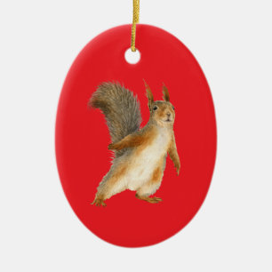Standing Brown Squirrel Double Sided Ceramic Ornament