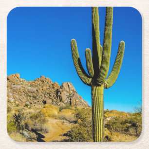 Standing Cactus Square Paper Coaster