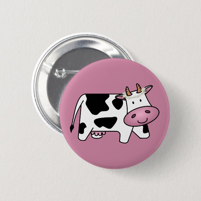 Standing Cow with Daisies 2 Inch Round Button (Front & Back)