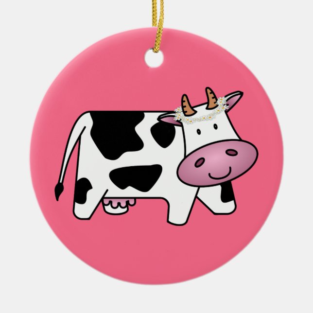 Standing Cow with Daisies Ceramic Ornament (Front)