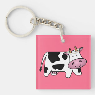 Standing Cow with Daisies Keychain