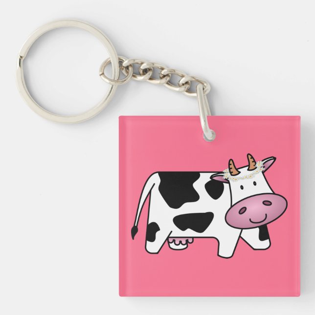 Standing Cow with Daisies Keychain (Front)
