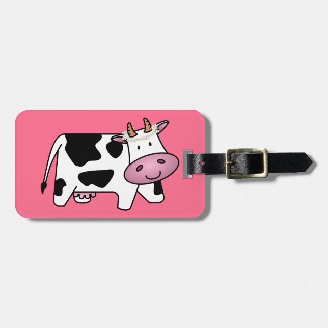 Standing Cow with Daisies Luggage Tag (Front Horizontal)