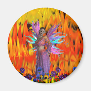 Standing Fairy in a field of flames with flowers Magnet