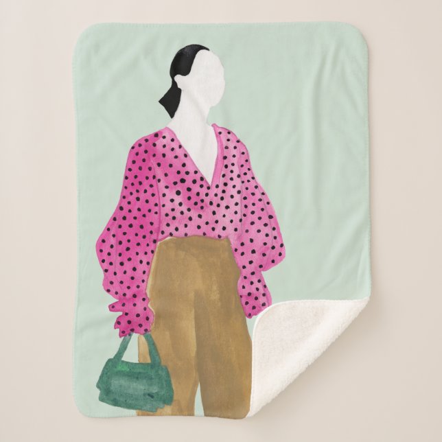 Standing Fashion Figure - Polka Dot Top Sherpa Blanket (Front)
